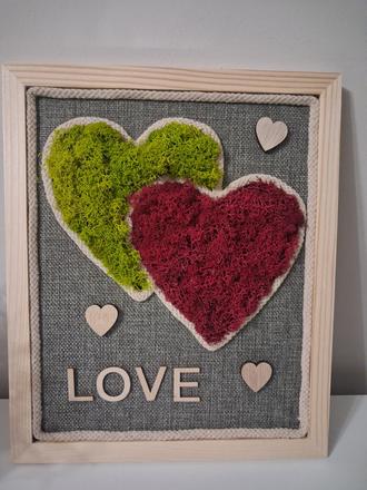 Machový obraz dvojité srdce,