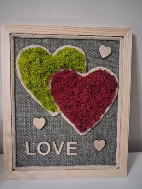 Machový obraz dvojité srdce, 