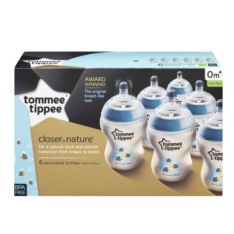 Tommee tippee 225627 sada fliaš 6ks dekor modré, 0, tommee tippee
