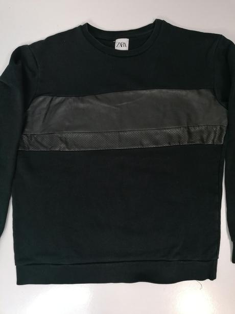 Pánska čierna mikina s kombináciou koženky zara, zara,l