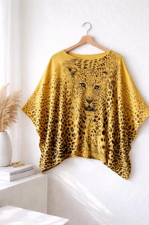 Dámsky sveter, pončo s leopardím motívom, s