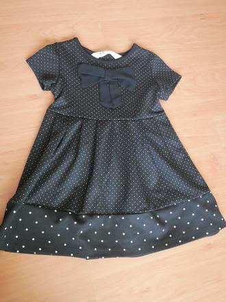Elegantné čierne šaty s bielymi bodkami a mašľou, h&m,92