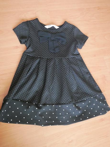 Elegantné čierne šaty s bielymi bodkami a mašľou, h&m,92