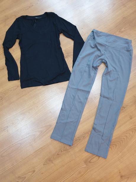 Hrubsie bavlnene leginy a krasny pulover m/l, l