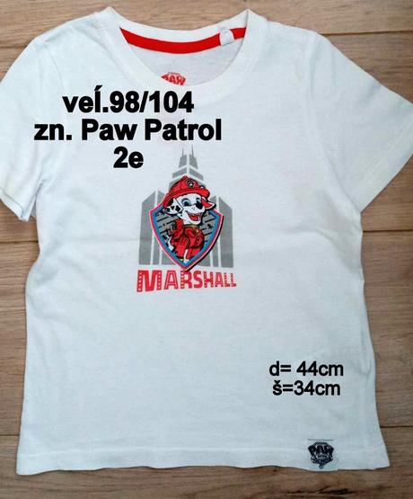 Chlapčenské tričko 98/104 zn. paw patrol, 98