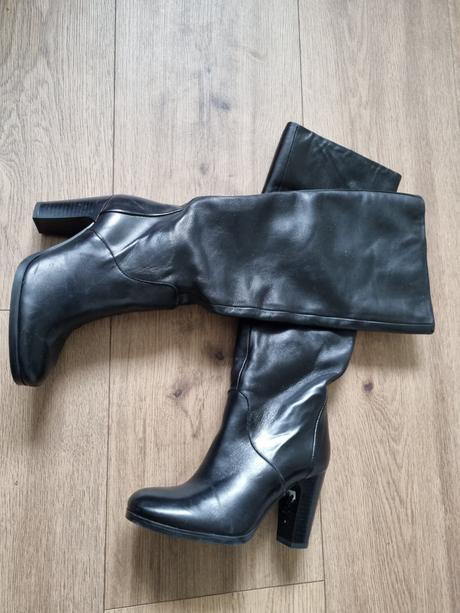 Čierne kožené čižmy po kolená tamaris 36, tamaris,36
