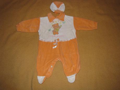 Oranžovo-biele dupačky s čapičkou, 62