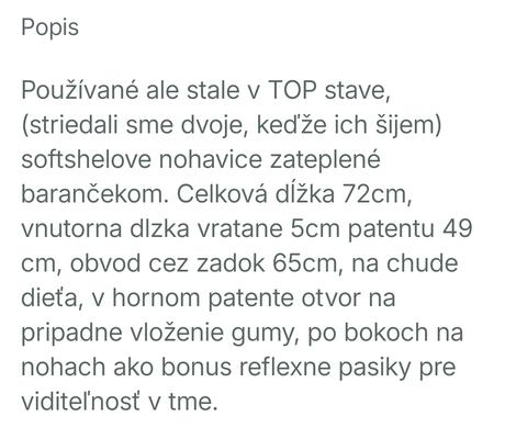 Softshelové nohavice s barančekom 116/122, 116