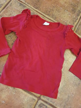 Červené bavlnené tričko s volánikom veľ. 92, h&m,92