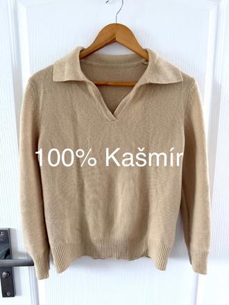 Luxusný sveter zo kašmíru klasický polo golier, m