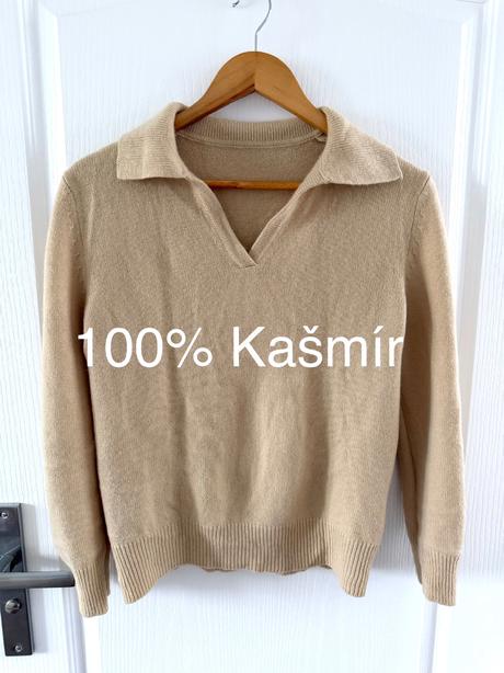 Luxusný sveter zo kašmíru klasický polo golier, m