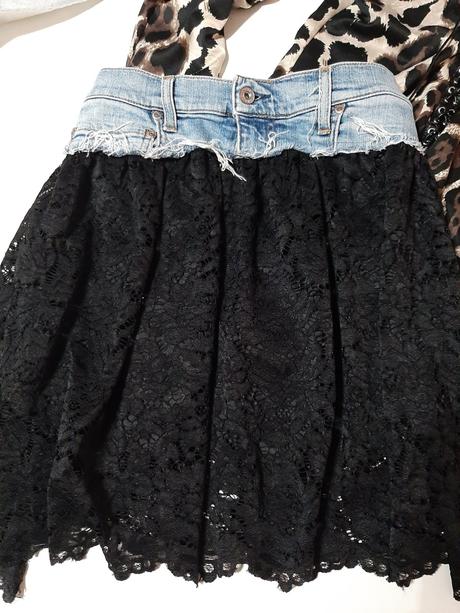 Krajkovana sukňa s riflovinou, m