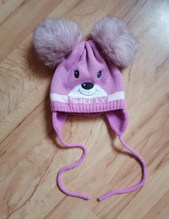 Ružová trblietavá čiapočka na zimu s brmbolcami, 68