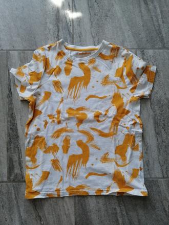 Veselé oranžovo biele tričko, v140-146, 140