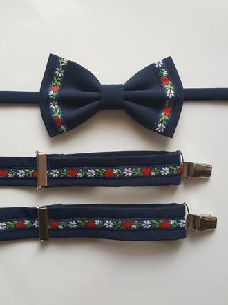 Pánsky/detský folklórny motýlik a traky - set,