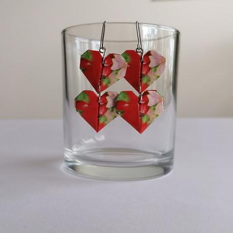 Origami náušnice dve srdcia - šípky, 