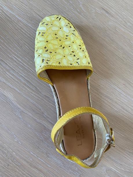 Žlté letné kožené espadrilky s otvorenou pätou, 38