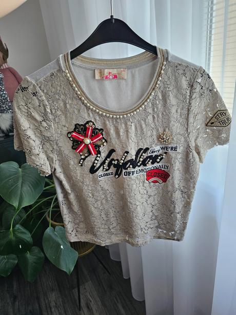 Čipkované tričko s aplikáciami, xl