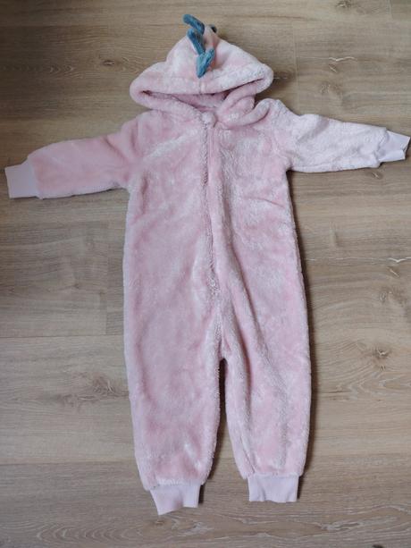 Rozkošný huňatý ružový overal s kapucňou dráčik, next,92
