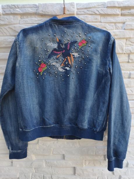 Riflová bunda s vyšívkou, xl