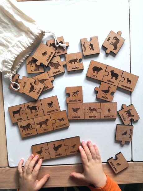 Drevené puzzle zvieracie rodinky, 