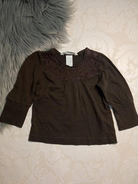 Dievčenské tmavohnedé tričko s kvetmi (68), h&m,68