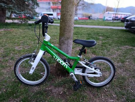 Detský zelený bicykel woom 2, kolesá 14, woom,14