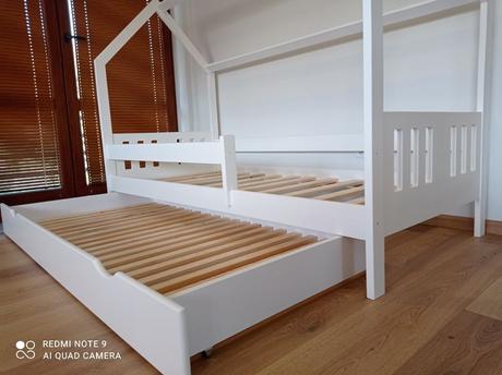 Drevená posteľ domček 180 biely dmj s prístelkou, šírka (cm): 80,dĺžka (cm): 180