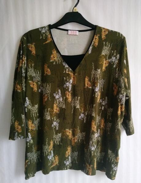 Dámsky elastický top mačkovitý motív, san setto, xxxl