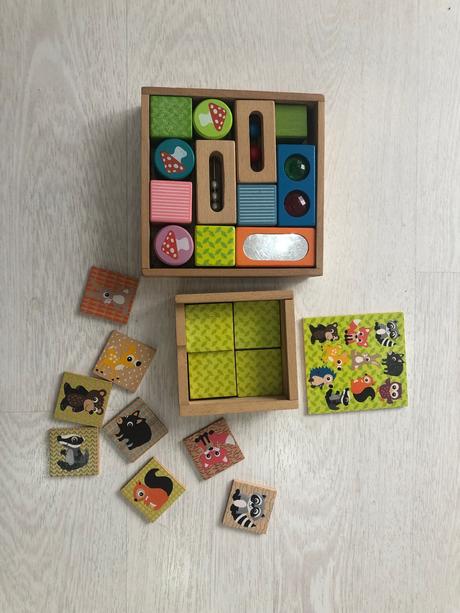 Tchibo drevené kocky, pexeso,