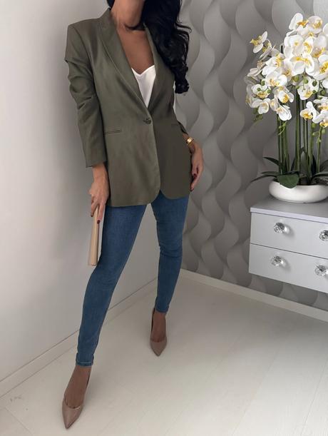 H&m - olivový blazer, h&m,xs