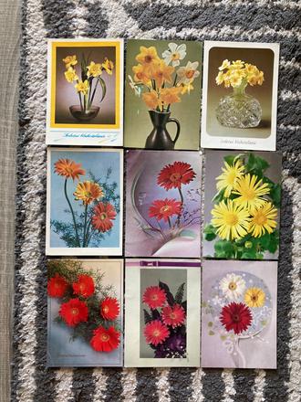 Retro pohľadnice kvety 80-90te roky, 