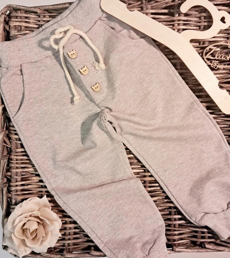 Detské bavlnené tepláky s gombíkom mačička, 80 - 170