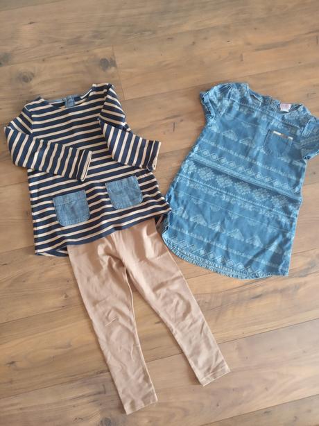 Dievčenský set tunika s legínkami + riflové šaty, 104–116