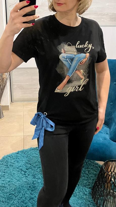 Dámske tričko s potlačou a mašličkou (l/xl), l / xl