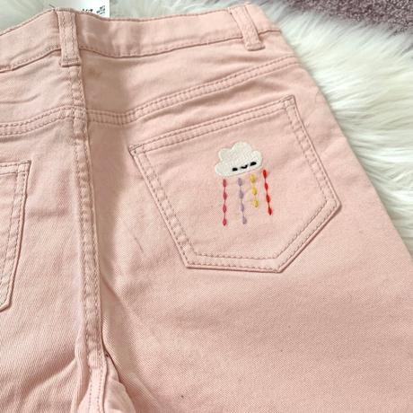 Ružové rifle s trendy nášivkami, h&m,122