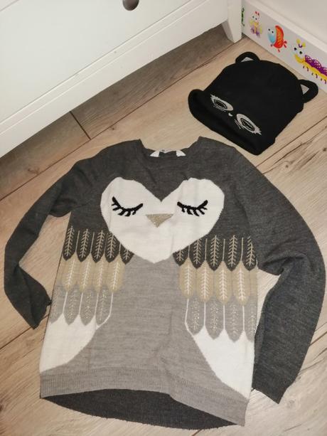 Pulovrík so sovičkou, mačičková čiapočka, h&m,122