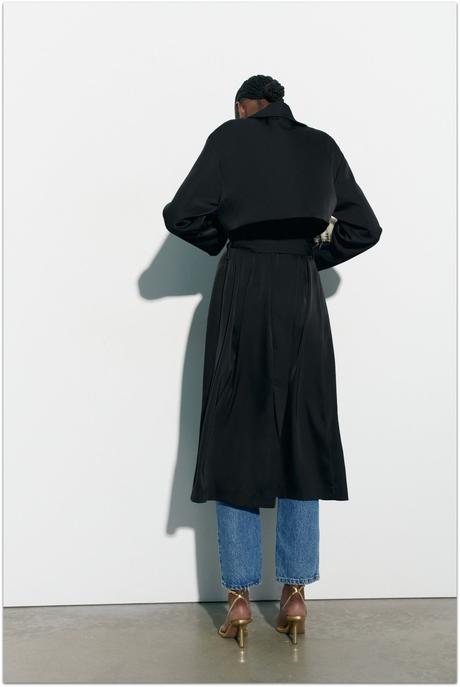 Čierny saténový trenčkot kabátik zara - veľkosť l, zara,l