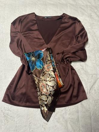Hnedá blúzka zn. zara + darček šatka, zara,m