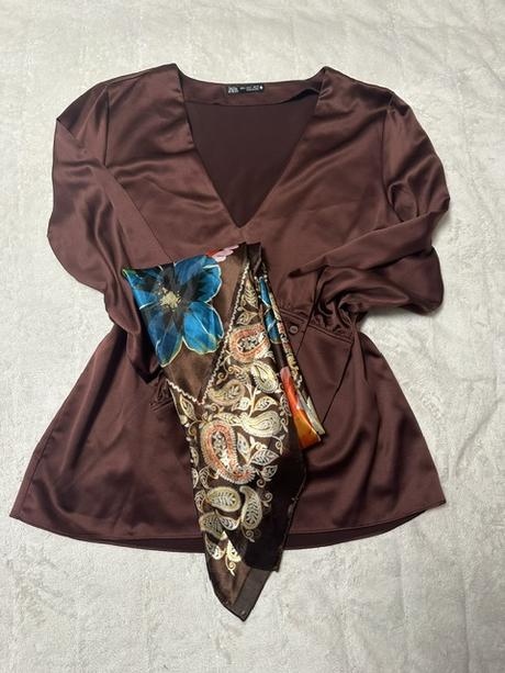 Hnedá blúzka zn. zara + darček šatka, zara,m