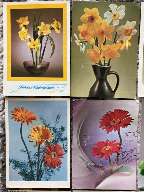 Retro pohľadnice kvety 80-90te roky, 