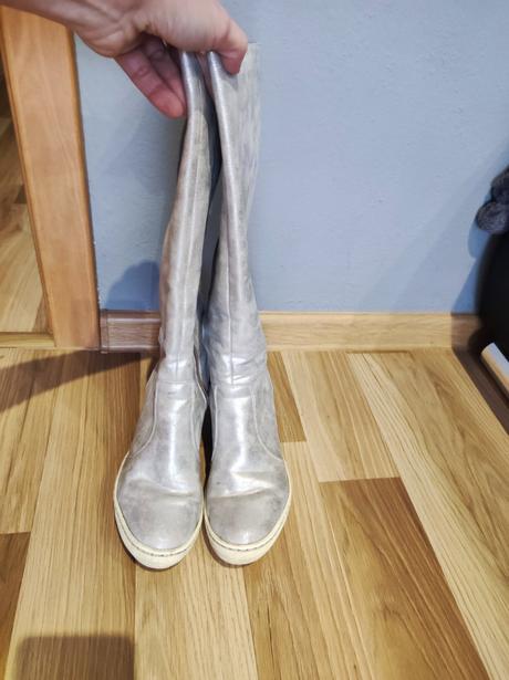 Strieborné čižmy pravá koža, 37
