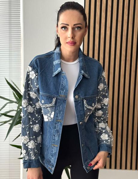 Modrá rifľová bunda evana, l / m / s