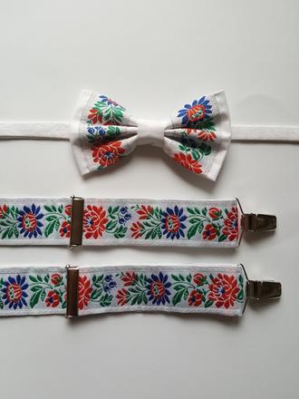 Pánsky/detský folklórny motýlik a traky - set,