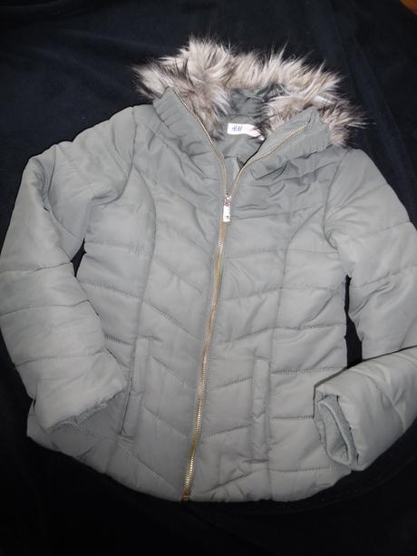 Bunda s kožušinovým golierom, h&m,140
