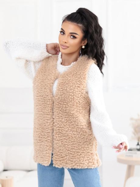 Dámska teddy vesta baránok béžová a čierna, l / m / s / xl / xxl