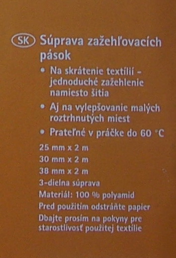 Zažehľovacie pasky na textil, 