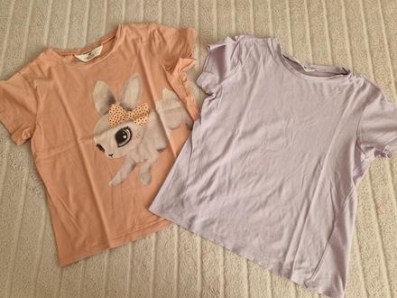 2x tričko 134/140 h&m fialove, lososove, h&m,134