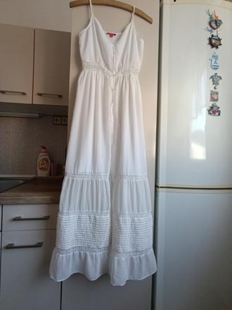 Biele boho maxi šaty guess s čipkou, guess,xs