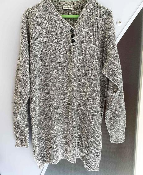 Bavlneno-ľanový melírovaný pulóver over size l/xl, xxl